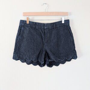 Loft Dark Indigo Chambray Scalloped Hem Cotton‎ Blend Shorts - Women's Sz 27